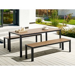 beliani Praktisches Gartenmöbel Set Kunstholz 2 Bänke Tisch hellbraun / schwarz Nardo - Heller Holzfarbton