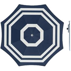Merkloos Parasol - Blauw/wit - D160 cm - incl. draagtas - parasolharing - 49 cm -