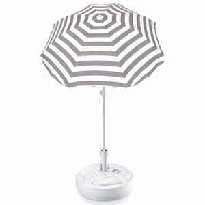 Summertime Grijs gestreepte strand/tuin basic parasol van nylon 180 cm + parasolvoet wit -