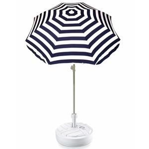 Summertime Blauw gestreepte strand/tuin basic parasol van nylon 180 cm + parasolvoet wit -