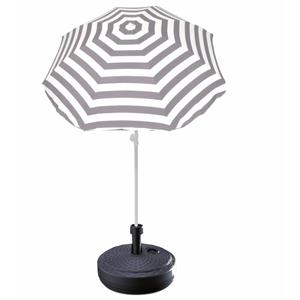 Summertime Grijs gestreepte strand/tuin basic parasol van nylon 180 cm + parasolvoet antraciet -