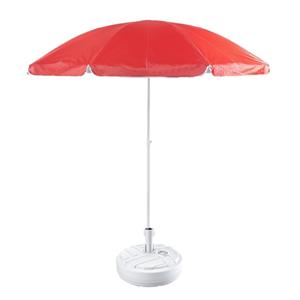 Rood strand/tuin basic parasol van nylon 200 cm + parasolvoet wit -