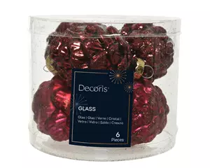 Decoris Kerstballen glas dennenappel 5x7 ossenbloed 6st