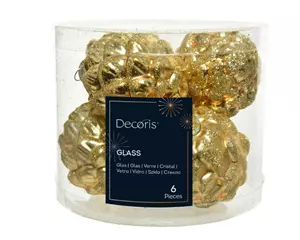 Decoris Kerstballen glas dennenappel 5x7cm goud 6st