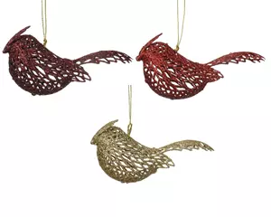 Decoris Kersthanger vogel rood / goud 4x11x4cm