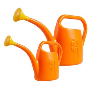 Prosperplast Combi-set kunststof bloemen/planten gieters met broeskop/sproeikop oranje 1.8 en 4,5 liter -