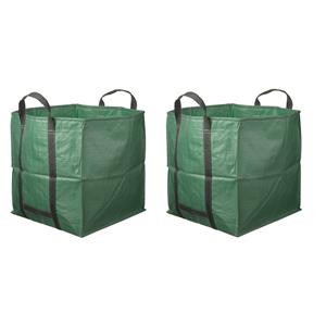 Merkloos 2x Groene vierkante tuinafvalzakken opvouwbaar 324 liter -