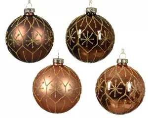 Decoris Kerstbal glas bruin met goud 8cm