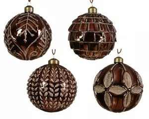 Decoris Kerstbal glas met design espresso 10cm