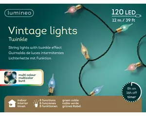 lumineo Mehrfarbige Vintage-LED-Girlande mit 8 Funktionen, Funkeleffekt für den Innenbereich, 1119 cm, 493271
