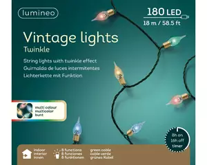 Lumineo - Mehrfarbige Vintage-LED-Girlande mit 8 Funkeleffektfunktionen für den Innenbereich, 1790 cm, 493276