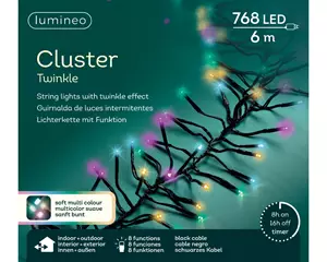 Lumineo Led cluster 600cm zwart/soft multi