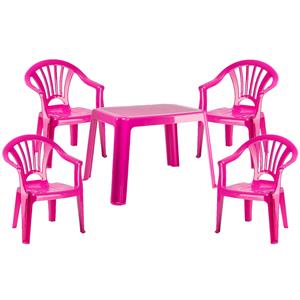 Kunststof kindertuinset tafel met 4 stoelen roze -