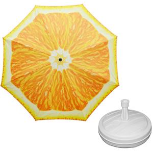 Merkloos Parasol - sinaasappel fruit - D160 cm - incl. draagtas - parasolvoet - cm -