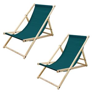 ecdgermany Liegestuhl klappbar aus Holz 2er Set, 3 Liegepositionen, bis 120 kg, Dunkelgrün, Sonnenliege Gartenliege Relaxliege Strandliege Liege Strandstuhl,