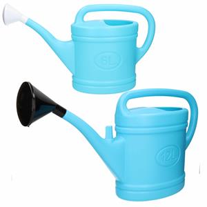 Forte Plastics Tuin water gieters set 2x stuks van 6 en 12 liter inhoud lichtblauw -
