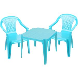 Sunnydays Kinderstoelen 2x met tafeltje set - buiten/binnen - blauw - kunststof -