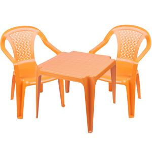 Sunnydays Kinderstoelen 2x met tafeltje set - buiten/binnen - oranje - kunststof -