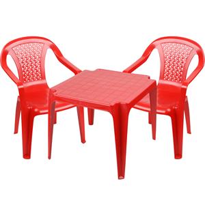 Sunnydays Kinderstoelen 2x met tafeltje set - buiten/binnen - rood - kunststof -