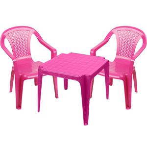 Sunnydays Kinderstoelen 2x met tafeltje set - buiten/binnen - roze - kunststof -