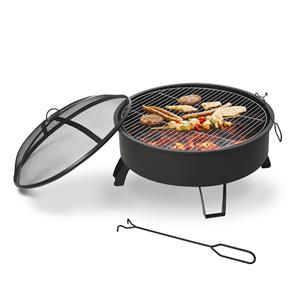 Sunny 2-in-1 vuurschaal vuurkorf met vonkbescherming open haard grill rooster tuin BBQ