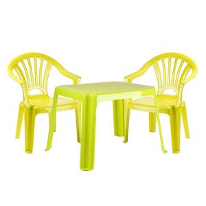 Forte Plastics Kinderstoelen 2x met tafeltje set - buiten/binnen - groen - kunststof -