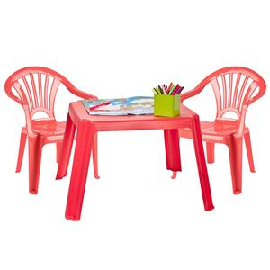 Forte Plastics Kinderstoelen 2x met tafeltje set - buiten/binnen - steenrood - kunststof -