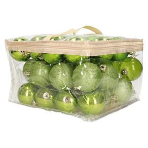 Cosy & Trendy 48x stuks kunststof kerstballen appel groen 6 cm in opbergtas/opbergbox -