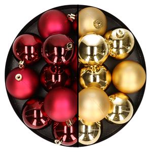 24x stuks kunststof kerstballen mix van donkerrood en goud 6 cm -