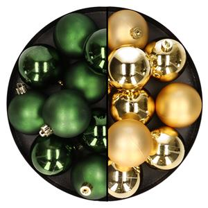 24x stuks kunststof kerstballen mix van goud en donkergroen 6 cm -