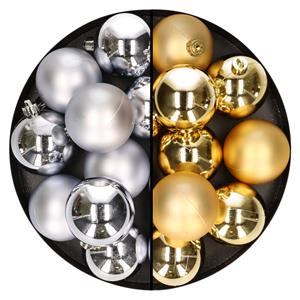 24x stuks kunststof kerstballen mix van zilver en goud 6 cm -