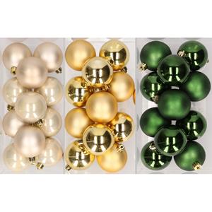 36x stuks kunststof kerstballen mix van champagne, goud en donkergroen 6 cm -