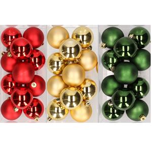 36x stuks kunststof kerstballen mix van rood, goud en donkergroen 6 cm -