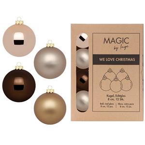 Christmas goods Kerstballen van glas - 12x - bruin tinten - 8 cm -milieubewust verpakt -