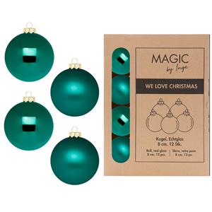 Christmas goods Kerstballen van glas - 12x - donkergroen- 8 cm -milieubewust verpakt -