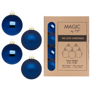 Christmas goods Kerstballen van glas - 12x - nacht blauw- 8 cm -milieubewust verpakt -
