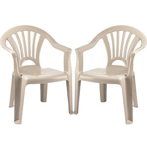 PlasticForte Kinderstoel - 2x stuks - kunststof - beige - 35 x 28 x 50 cm - tuin/camping/slaapkamer -
