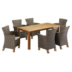 MERXX Tuin-eethoek Toscane 6 fauteuils, tafel 185x90 cm, polyrotan/acacia (13-delig)