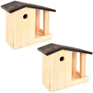 2x Vogelhuisjes/nestkastjes met voedertafel 24.4 cm -