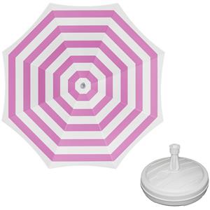 Merkloos Parasol - fuchsia/wit - D160 cm - incl. draagtas - parasolvoet - cm -