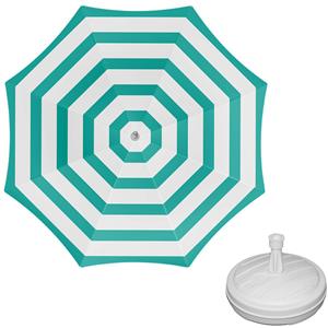 Merkloos Parasol - groen/wit - D160 cm - incl. draagtas - parasolvoet - cm -