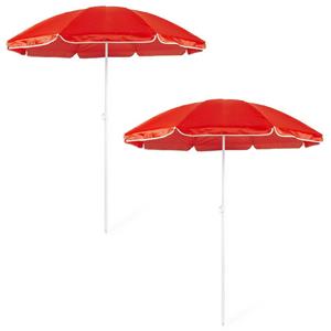 2x Rode strand parasols van nylon 150 cm -