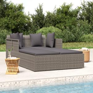 vidaXL Gartenliege Sonnenliege mit Kissen Grau 182x118x63 cm Poly Rattan