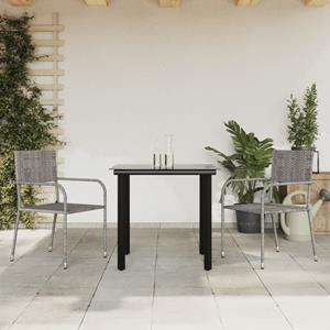 bonnevie 3-tlg. Garten-Essgruppe,Gartenmöbel Set Grau und Schwarz Poly Rattan und Stahl vidaXL