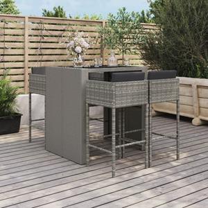 VidaXL 5-delige Tuinbarset met kussens poly rattan grijs