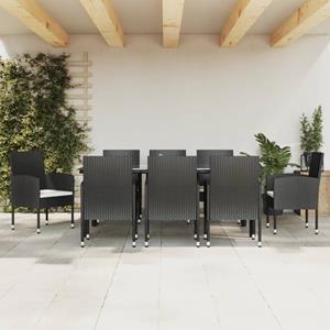 VidaXL 9-delige Tuinset poly rattan en staal zwart