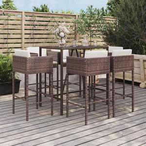 VidaXL 7-delige Tuinbarset met kussens poly rattan bruin