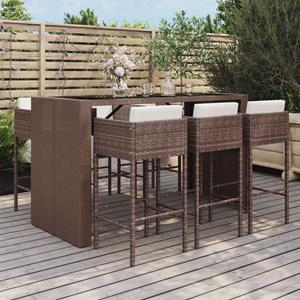 7-delige Tuinbarset met kussens poly rattan bruin