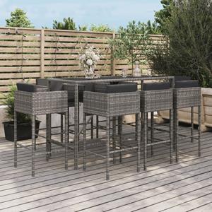 VidaXL 9-delige Tuinbarset met kussens poly rattan grijs