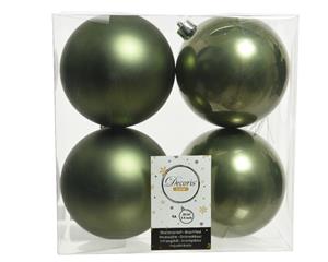 Decoris Kerstbal plc d10 cm mos groen 4st kerst - 